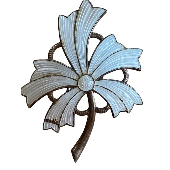 Vintage 925 Norway Sterling Silver Enamel Flower Brooch Pin - Picture 6 of 10